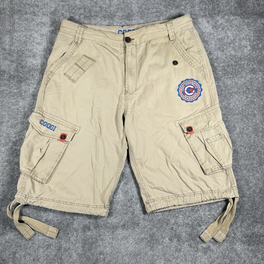 Coogi Shorts Men's 38 Beige Cargo Australia Patch Bermuda Drawstring